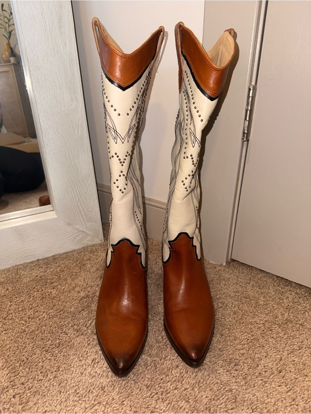 Frye Western Boots in Brown & Cream - Picture 3 of 5